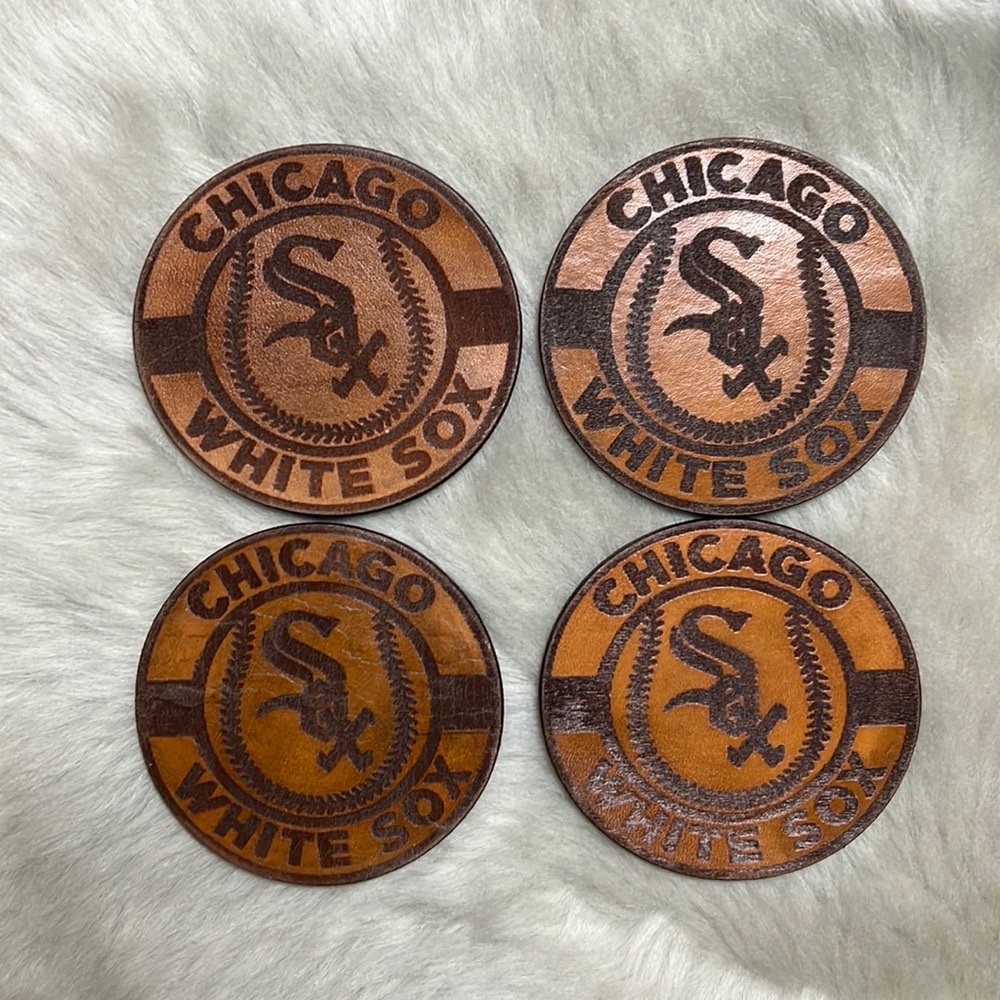 Hand Crafted Chicago White Sox Baseball Team Inspired Leather Coasters Set of 4
